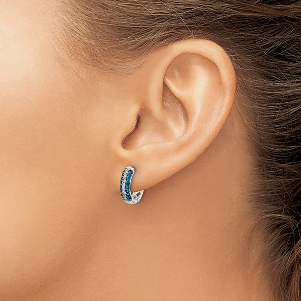 14K White Gold And Blue Diamond Hinged Hoop Earrings