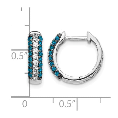 14K White Gold And Blue Diamond Hinged Hoop Earrings