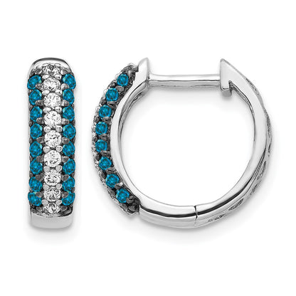 14K White Gold And Blue Diamond Hinged Hoop Earrings