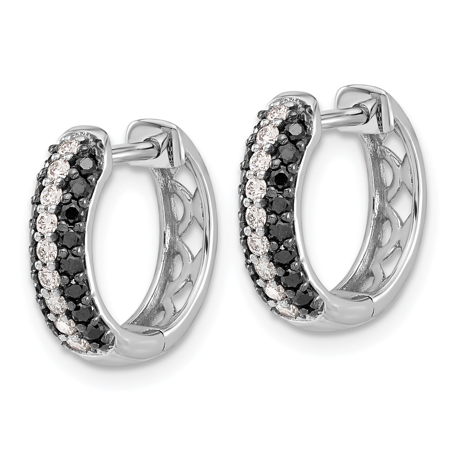 10K White Gold And Black Diamond Hinged Hoop Earrings