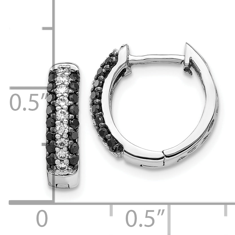 10K White Gold And Black Diamond Hinged Hoop Earrings