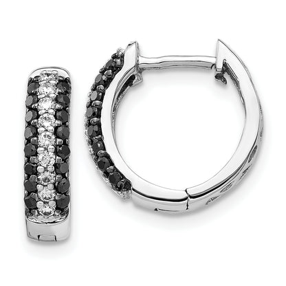 10K White Gold And Black Diamond Hinged Hoop Earrings