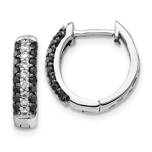 10K White Gold And Black Diamond Hinged Hoop Earrings