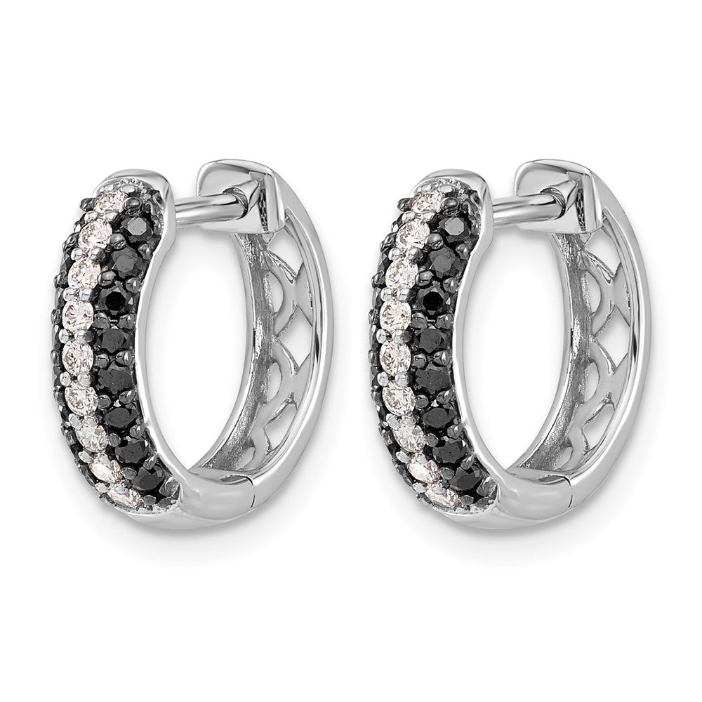 14k White Gold White and Black Real Diamond Hinged Hoop Earrings