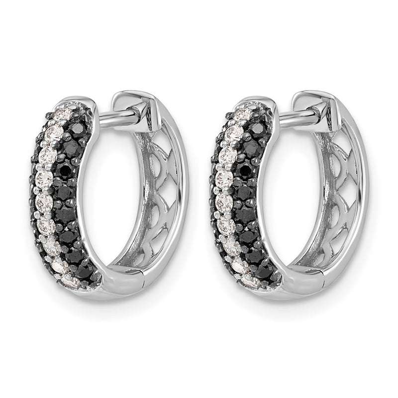 14k White Gold White and Black Real Diamond Hinged Hoop Earrings