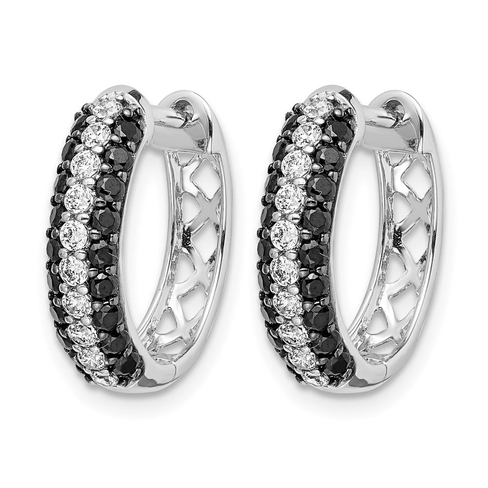 14k White Gold White and Black Real Diamond Hinged Hoop Earrings