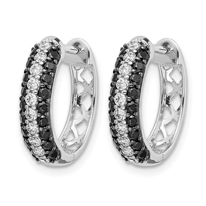14k White Gold White and Black Real Diamond Hinged Hoop Earrings