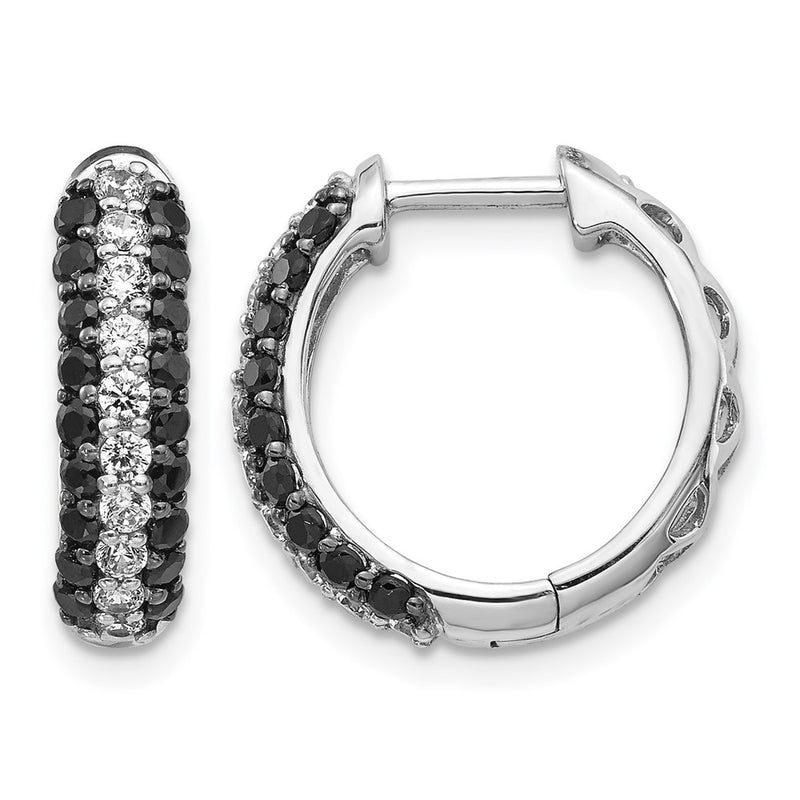 14k White Gold White and Black Real Diamond Hinged Hoop Earrings