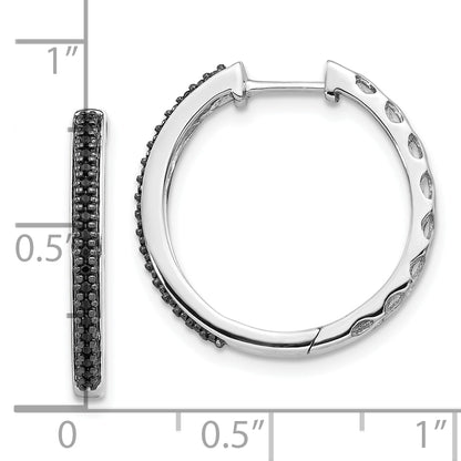 10K White Gold Black Diamond 2mm Hinged Hoop Earrings
