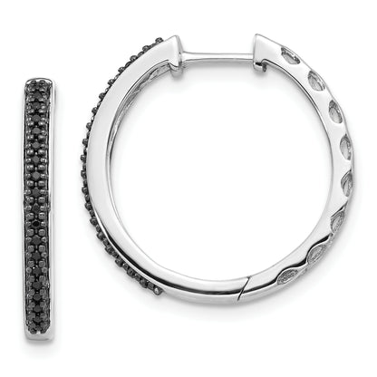 10K White Gold Black Diamond 2mm Hinged Hoop Earrings