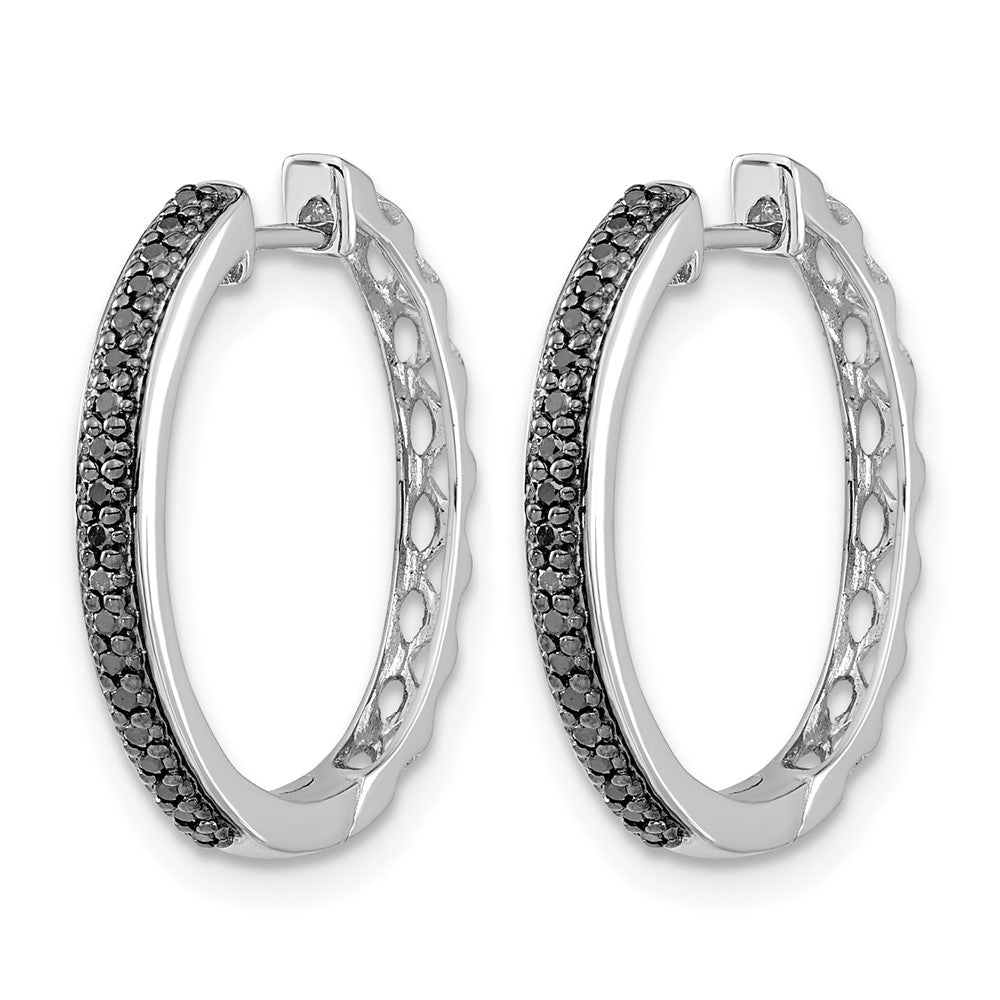 14k White Gold Black Real Diamond 2mm Hinged Hoop Earrings