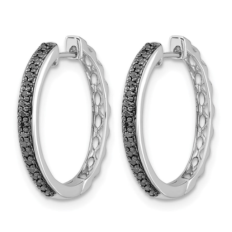 14k White Gold Black Real Diamond 2mm Hinged Hoop Earrings