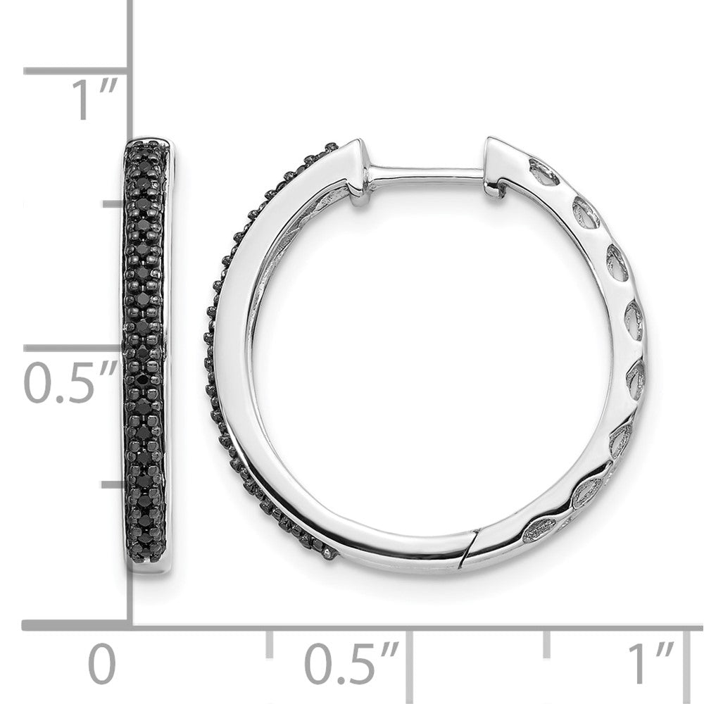14k White Gold Black Real Diamond 2mm Hinged Hoop Earrings