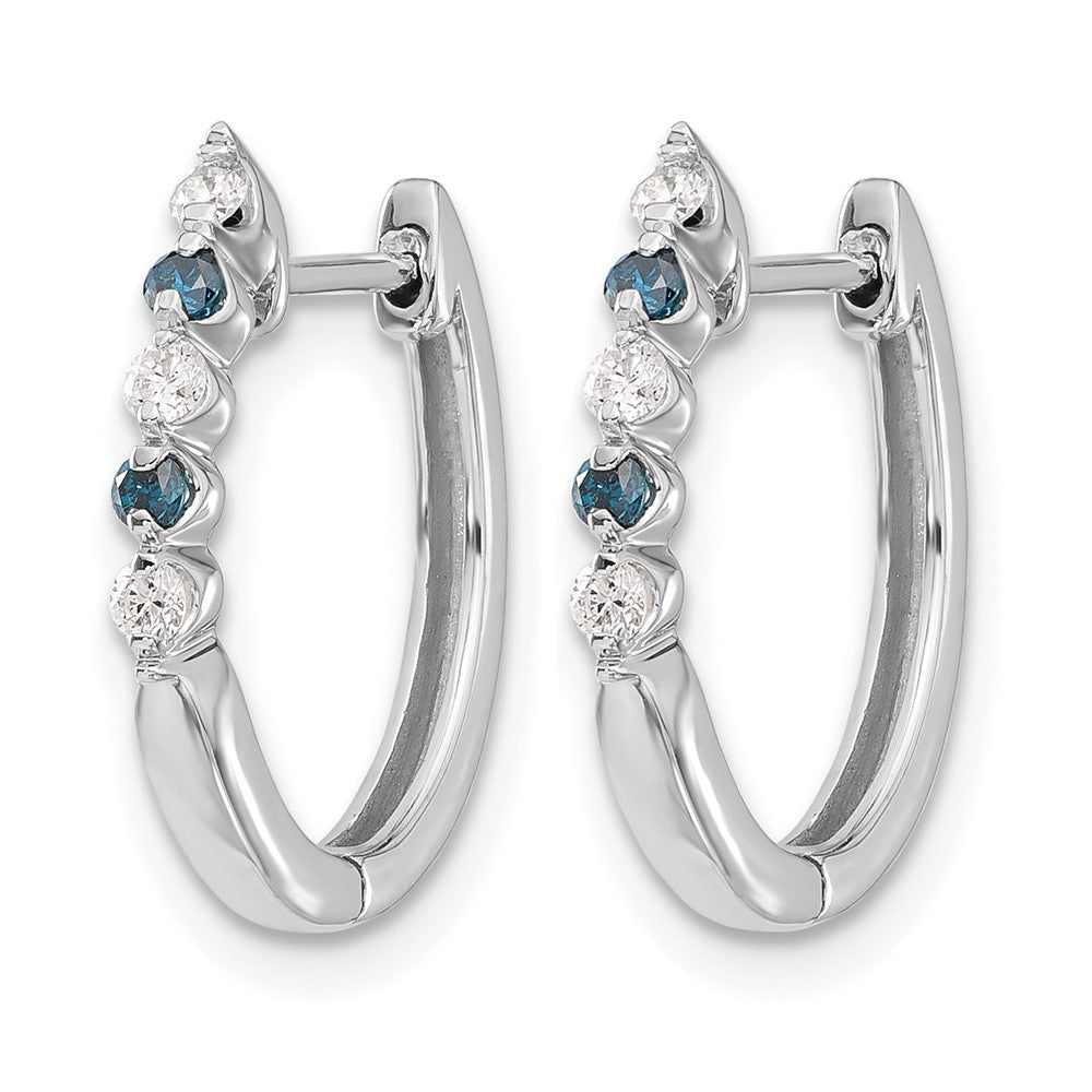 14k White Gold Blue/White Real Diamond Hinged Hoop Earrings