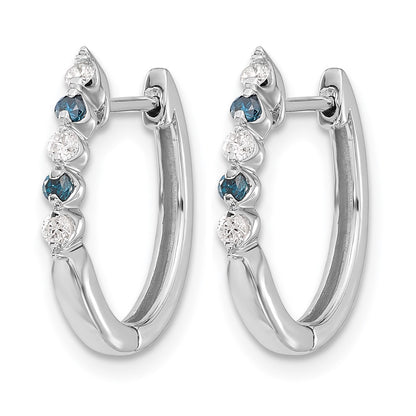 14k White Gold Blue/White Real Diamond Hinged Hoop Earrings