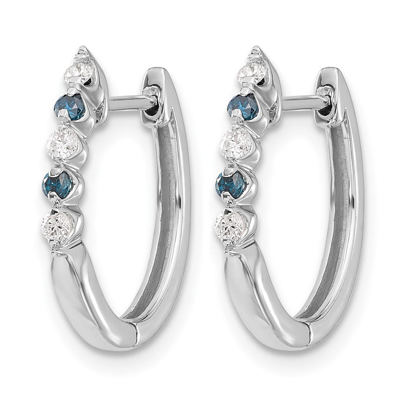 14k White Gold Blue/White Real Diamond Hinged Hoop Earrings