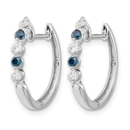 14k White Gold Blue/White Real Diamond Hinged Hoop Earrings