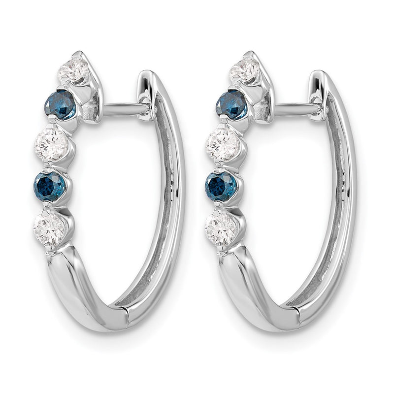 14k White Gold Blue/White Real Diamond Hinged Hoop Earrings