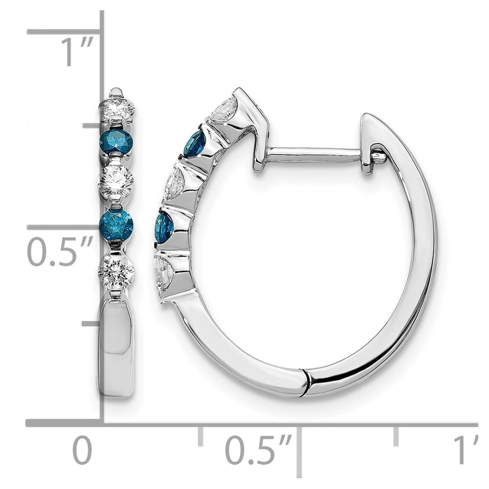 14k White Gold Blue/White Real Diamond Hinged Hoop Earrings