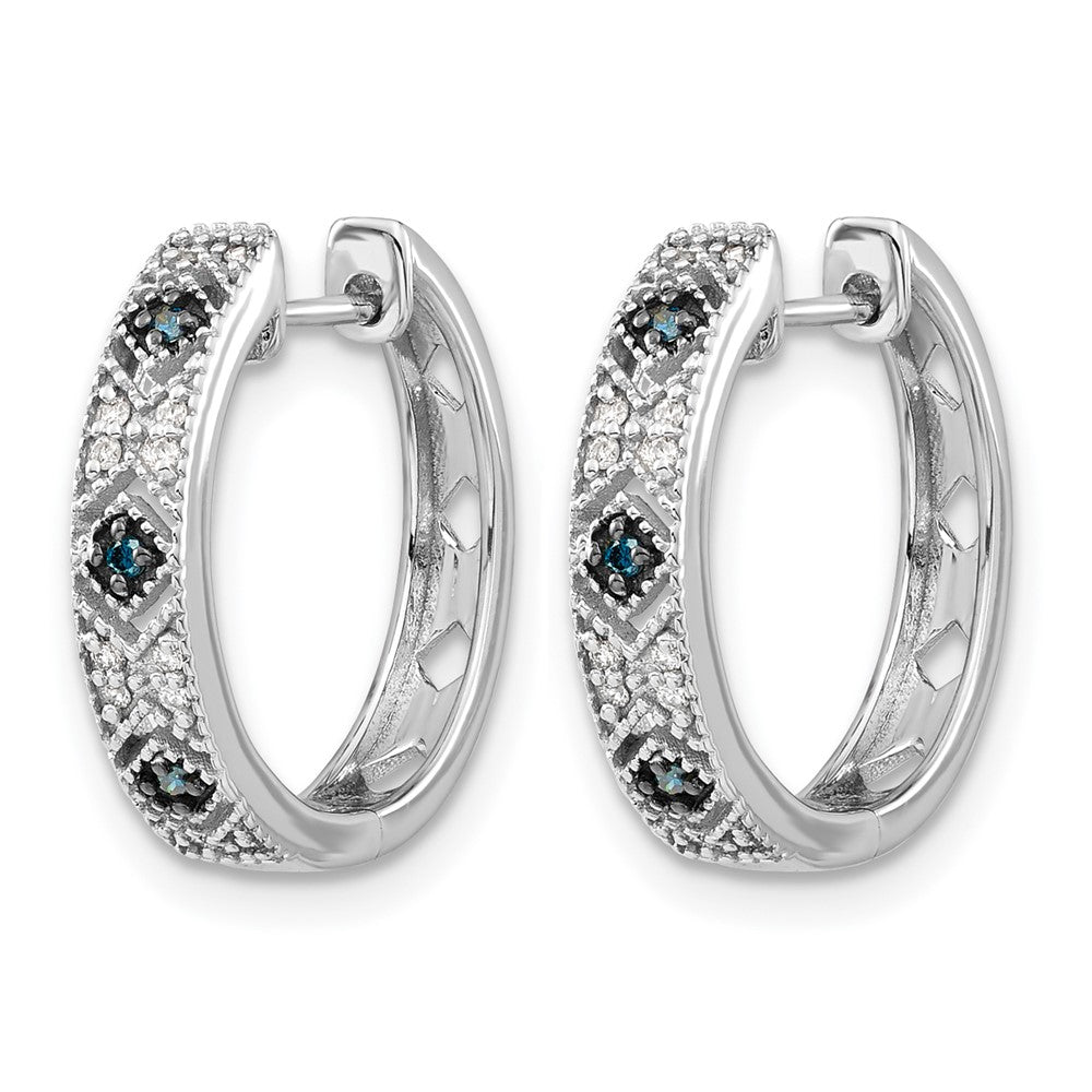 14k White Gold Blue/White Real Diamond Hinged Hoop Earrings