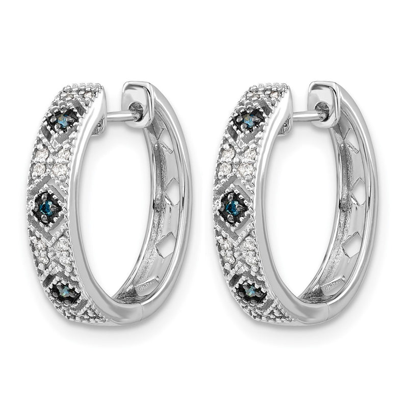 14k White Gold Blue/White Real Diamond Hinged Hoop Earrings