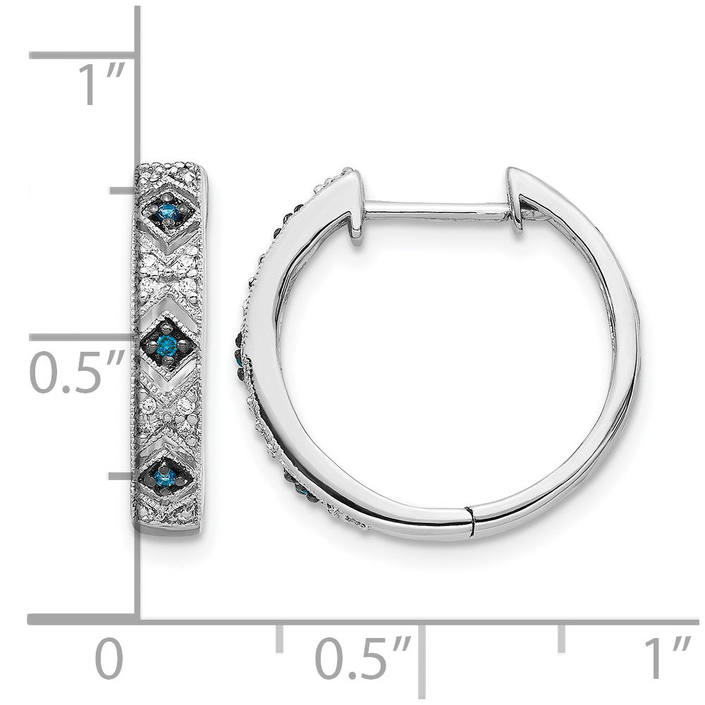 14k White Gold Blue/White Real Diamond Hinged Hoop Earrings