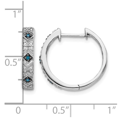 14k White Gold Blue/White Real Diamond Hinged Hoop Earrings