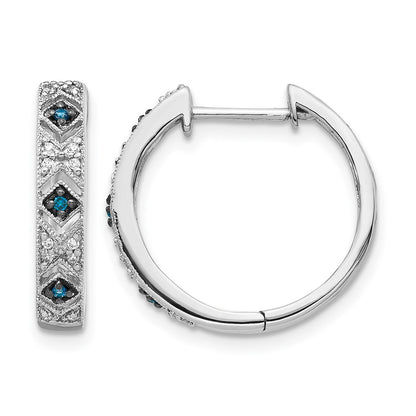 14k White Gold Blue/White Real Diamond Hinged Hoop Earrings