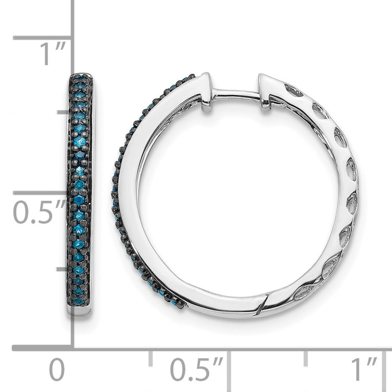 14k White Gold Blue Diamond 2.2mm Hinged Hoops