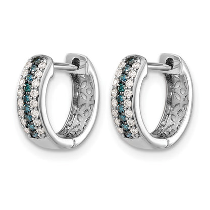 14k White Gold Blue and White Real Diamond Hinged Hoop Earrings