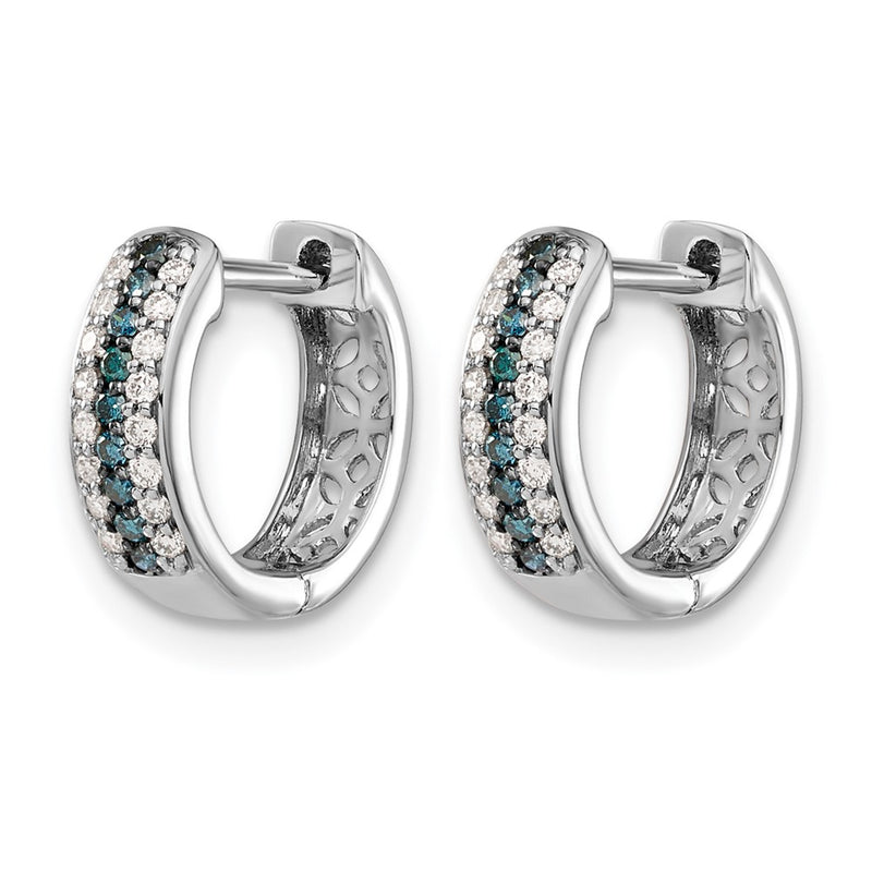 14k White Gold Blue and White Real Diamond Hinged Hoop Earrings