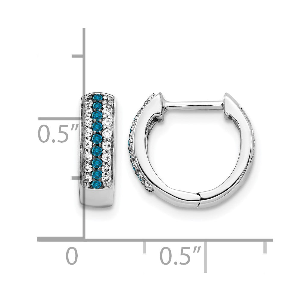 14k White Gold Blue and White Real Diamond Hinged Hoop Earrings