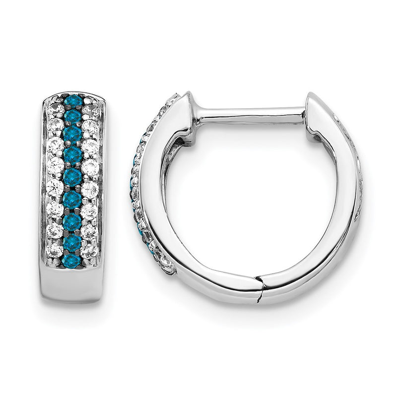 14k White Gold Blue and White Real Diamond Hinged Hoop Earrings
