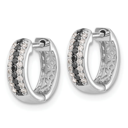 10K White Gold Black And Diamond Hinged Hoop Earrings