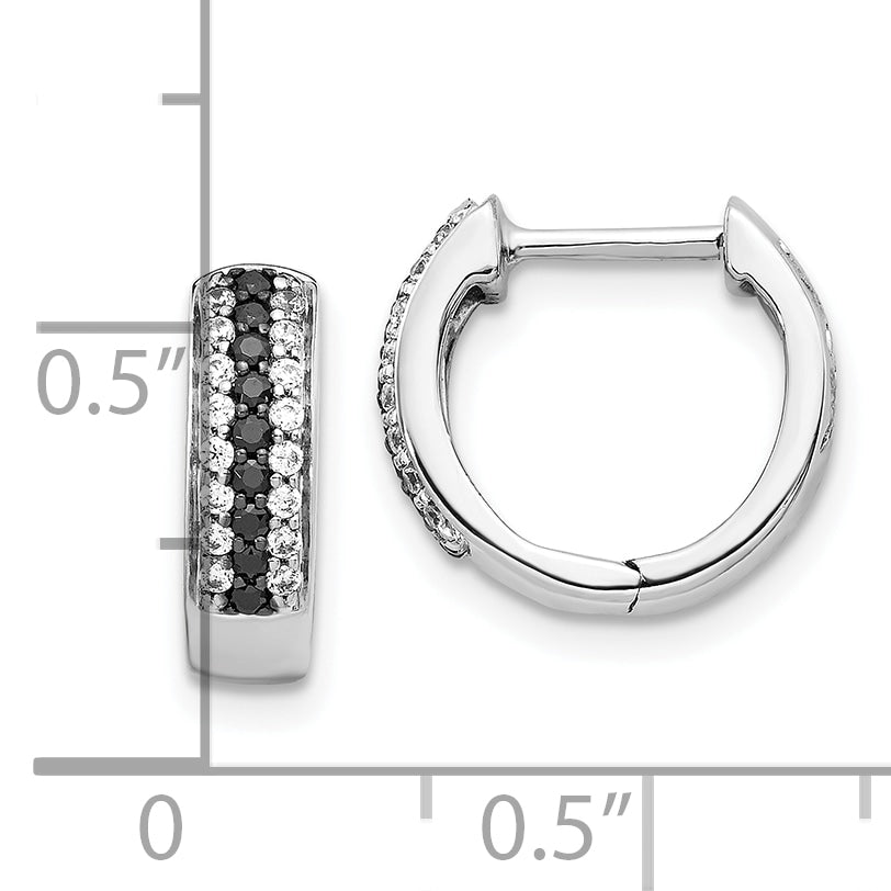 10K White Gold Black And Diamond Hinged Hoop Earrings