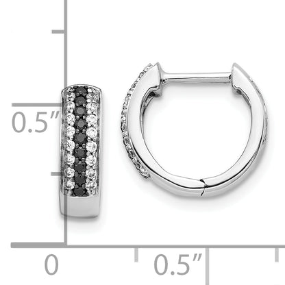 10K White Gold Black And Diamond Hinged Hoop Earrings