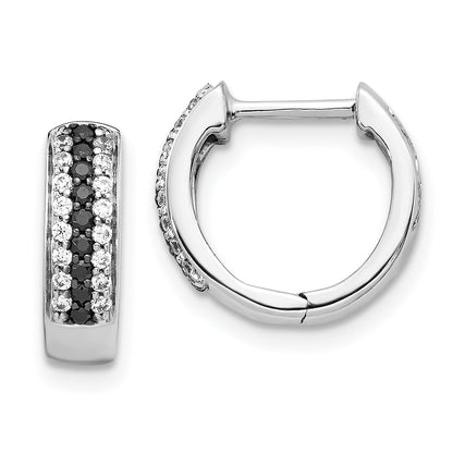 10K White Gold Black And Diamond Hinged Hoop Earrings