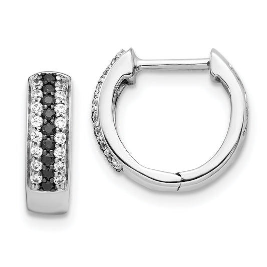 10K White Gold Black And Diamond Hinged Hoop Earrings