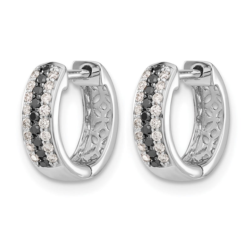 14k White Gold Black and White Real Diamond Hinged Hoop Earrings