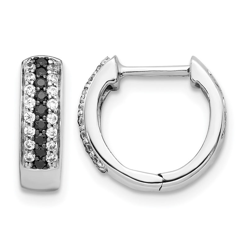 14k White Gold Black and White Real Diamond Hinged Hoop Earrings