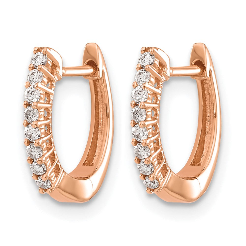 14k Rose Gold Polished Real Diamond Hinged Hoop Earrings