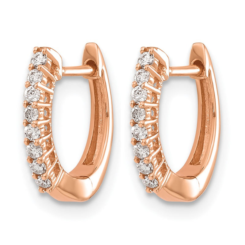 14k Rose Gold Polished Real Diamond Hinged Hoop Earrings