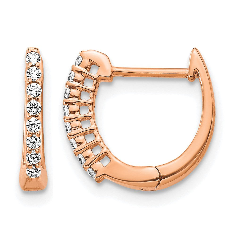14k Rose Gold Polished Real Diamond Hinged Hoop Earrings