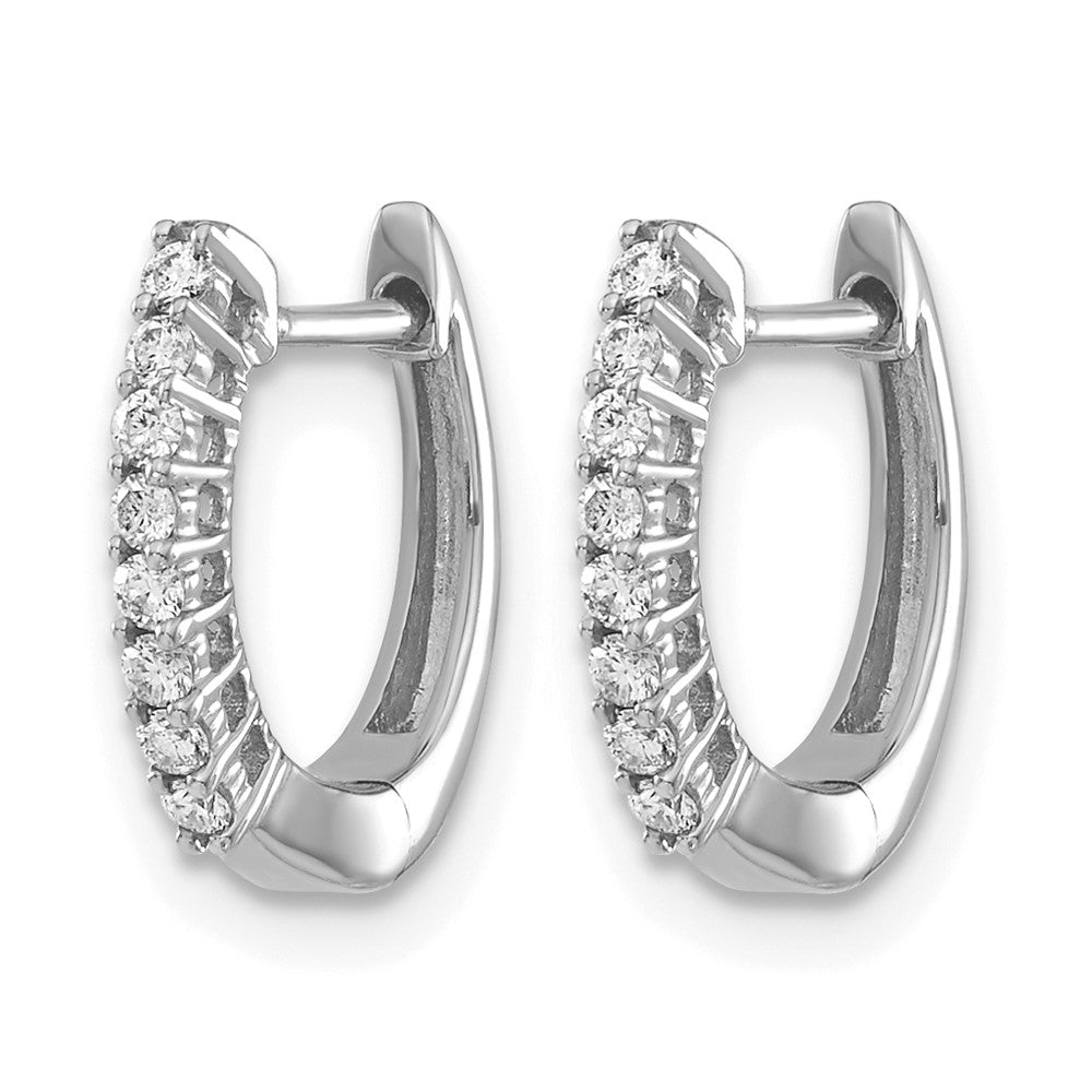 14k White Gold Polished Real Diamond Hinged Hoop Earrings