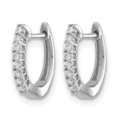 14k White Gold Polished Real Diamond Hinged Hoop Earrings