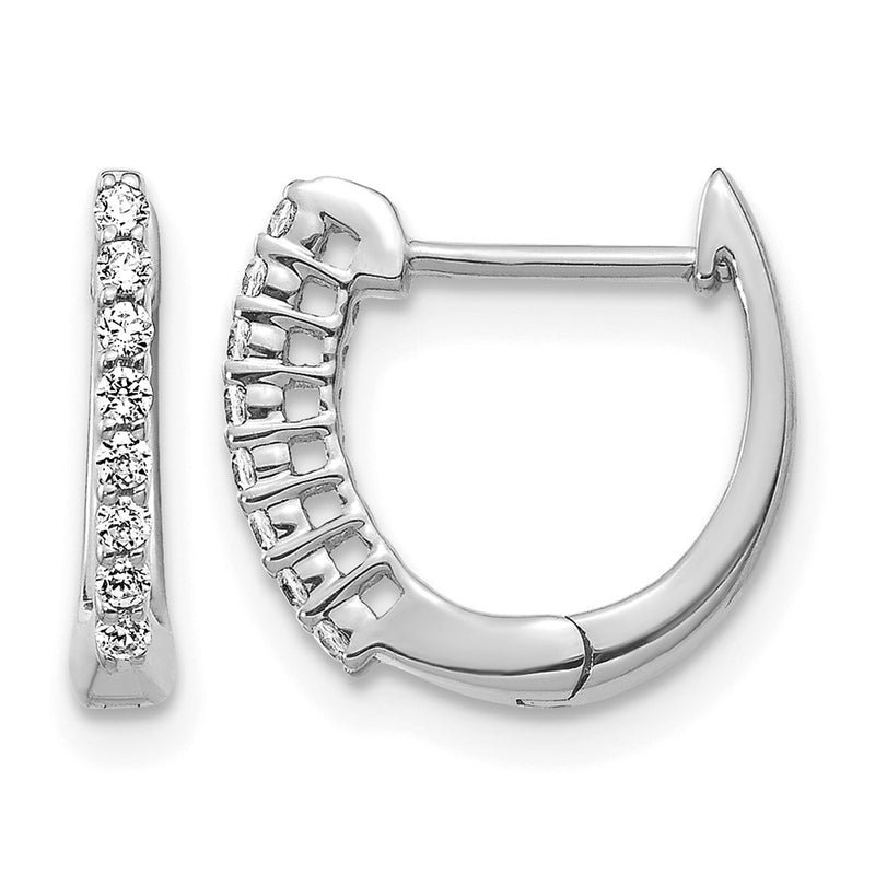 14k White Gold Polished Real Diamond Hinged Hoop Earrings