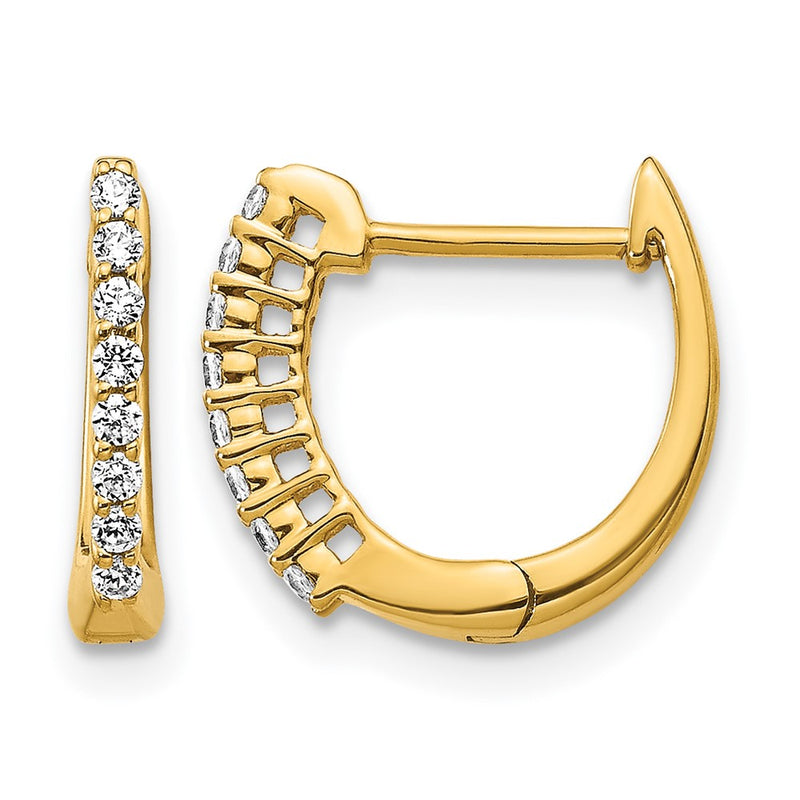 14k Yellow Gold Polished Real Diamond Hinged Hoop Earrings