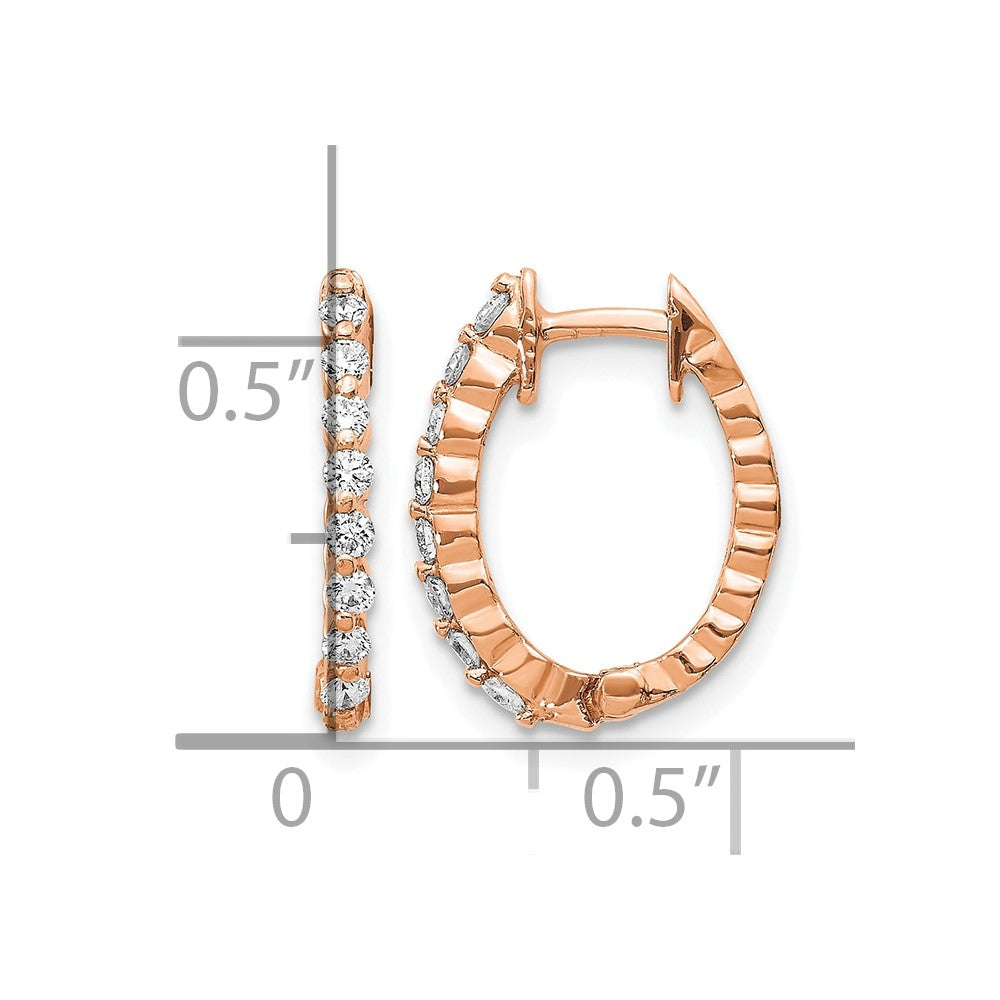 14k Rose Gold AA Real Diamond Hinged Hoop Earrings