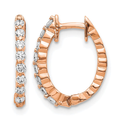 14k Rose Gold AA Real Diamond Hinged Hoop Earrings