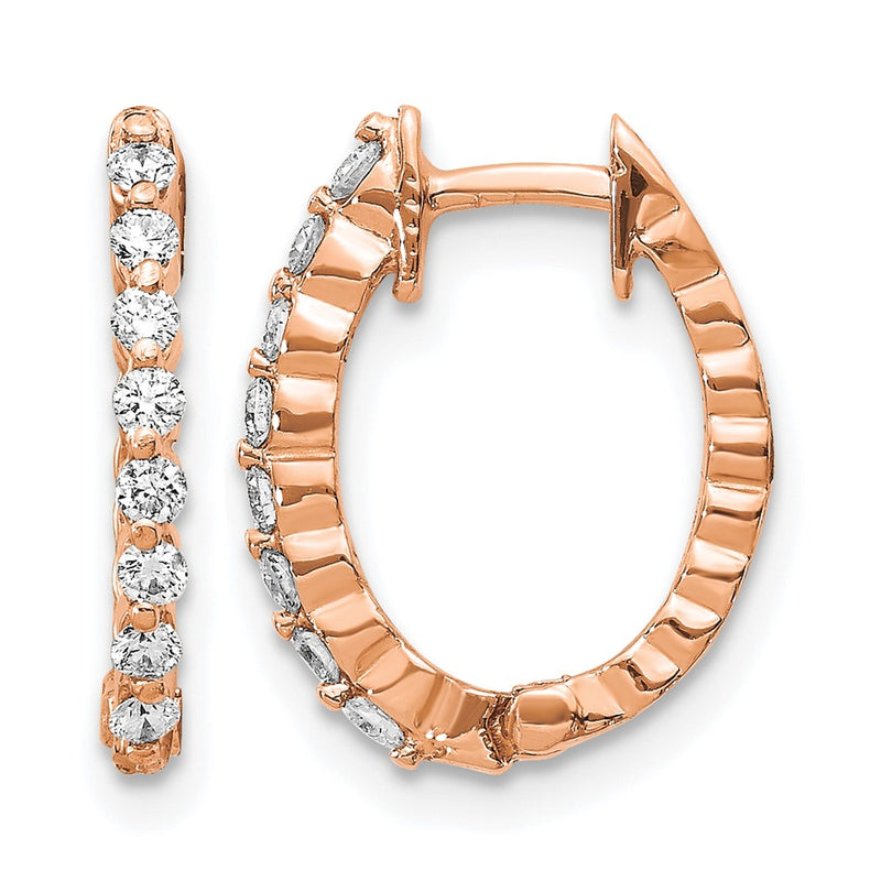 14k Rose Gold AA Real Diamond Hinged Hoop Earrings